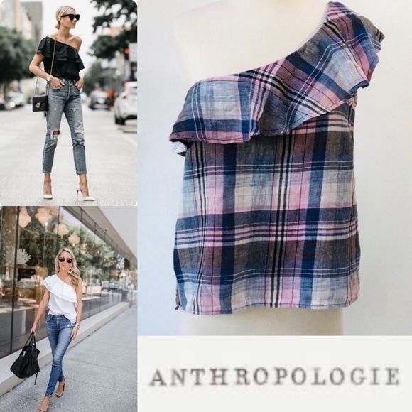 NEW Cloth & Stone Pastel Plaid One Shoulder Top - Picture 11 of 11